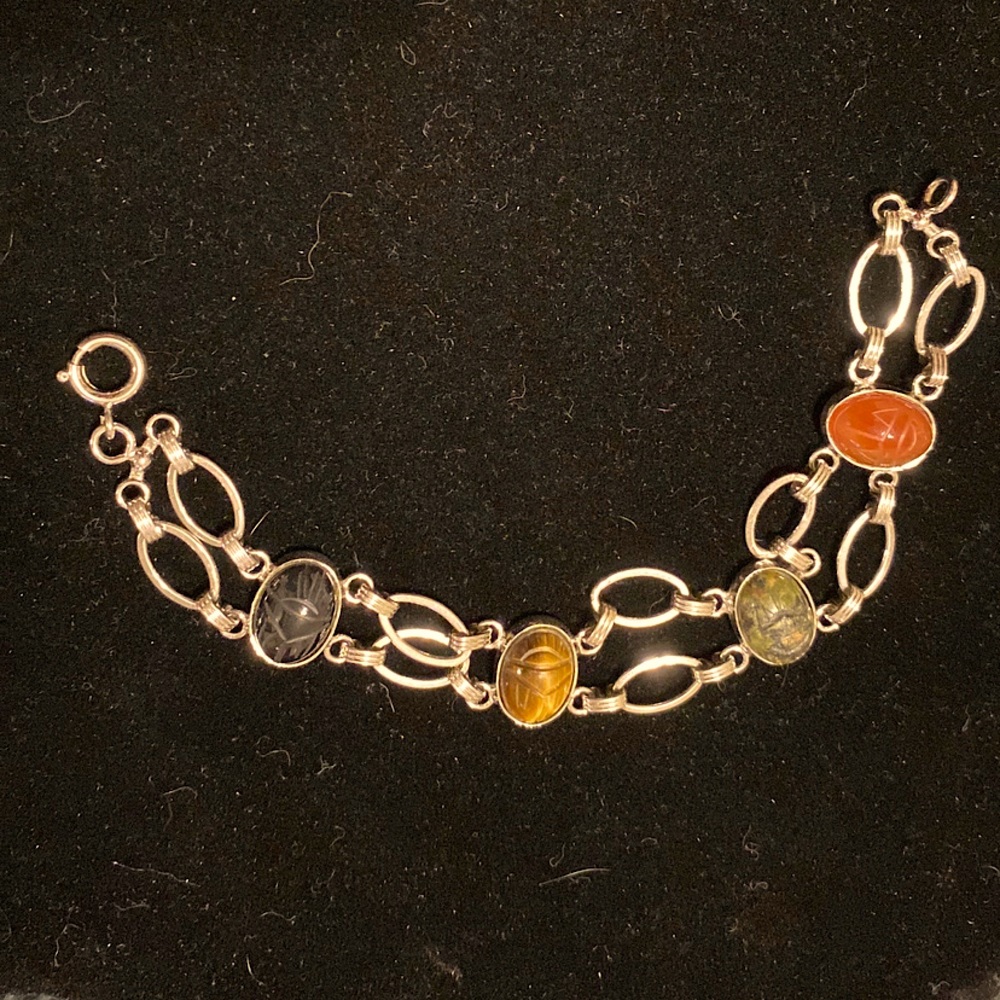Lovely Double Link Vintage Scarab Bracelet 7.5” Heavily 12KWGP❣️❣️❣️